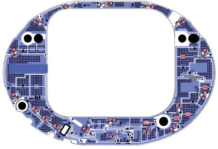 Twice the power and 0.75 the area of previous products. LED substrate with a special shape with through-holes in the center