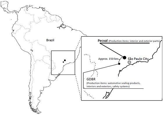 Locations of Toyoda Gosei’s two production sites in Brazil