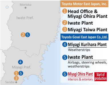 Production sites in the Tohoku region